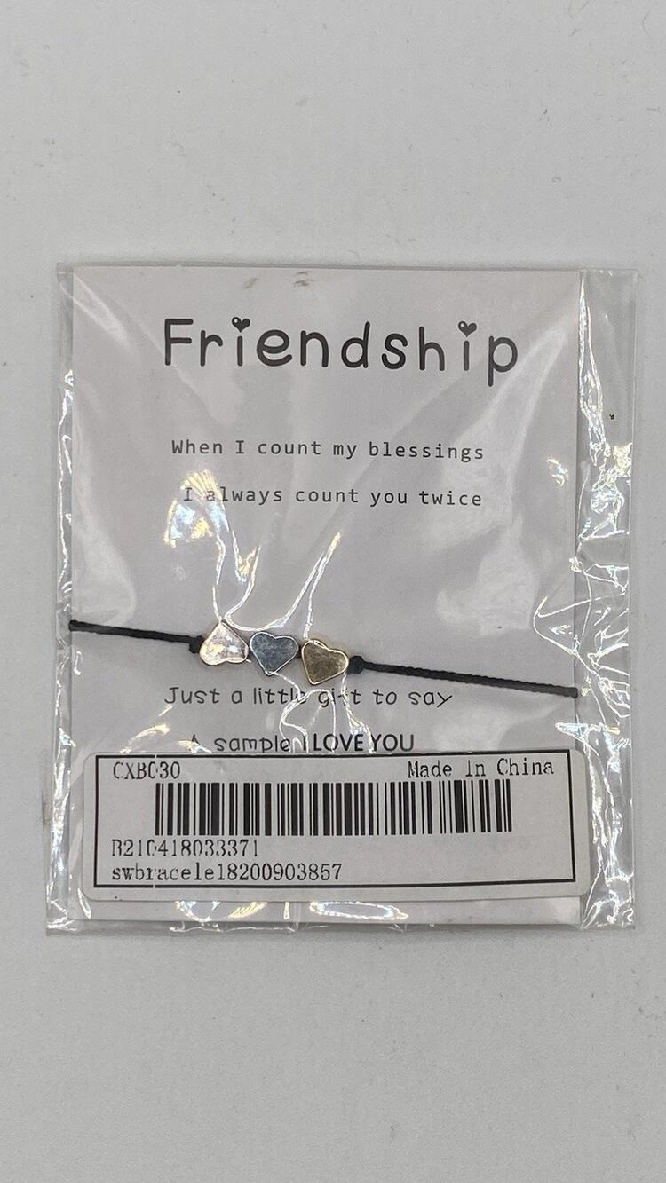 NWT! Gold-Tone & Silver-Tone Hearts Bracelet Black Cord Friendship Bracelet!